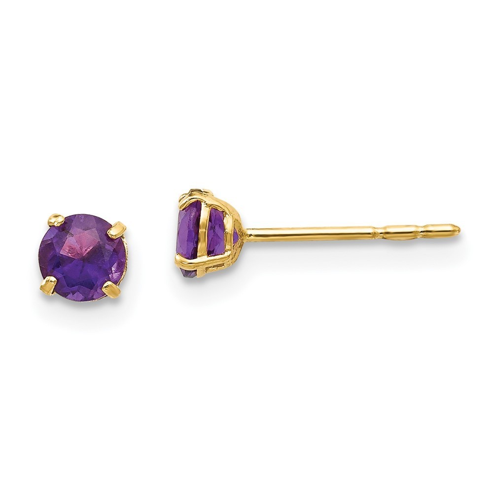 14k Yellow Gold Madi K Children's Jewelry Round Amethyst 4mm Post Earrings